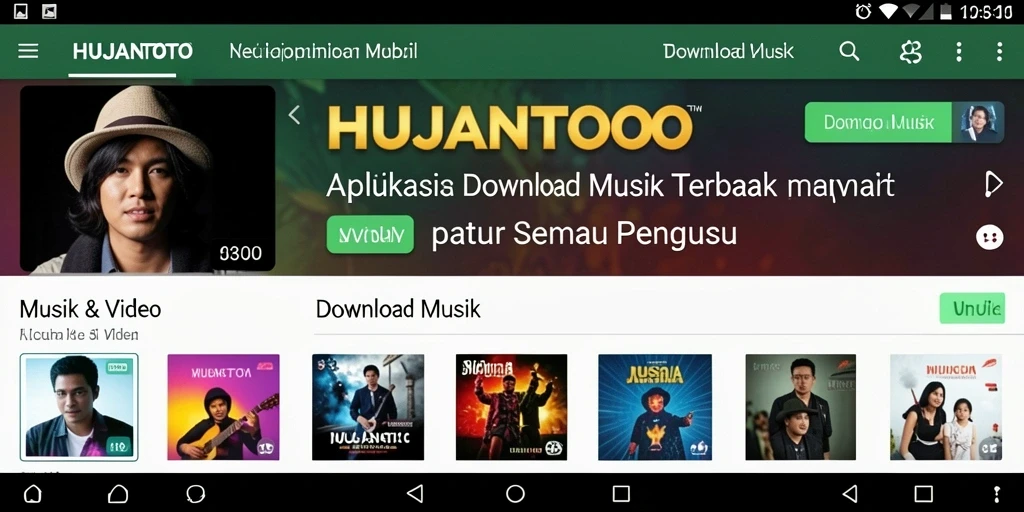 Antarmuka HUJANTOTO menampilkan fitur download musik dengan jelas.