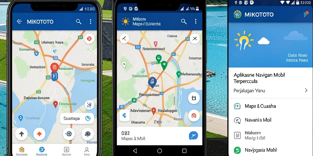 Tampilan antarmuka MIKOTOTO untuk navigasi mobil dengan fitur cuaca.
