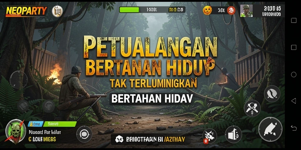 Tampilan antarmuka NEOPARTY menampilkan elemen bertahan hidup yang mendebarkan.