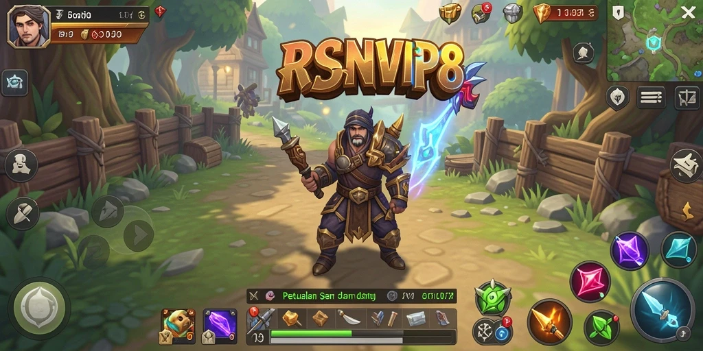Antarmuka <strong>RSNVIP8</strong> yang menarik dengan karakter dan dunia RPG yang menawan.