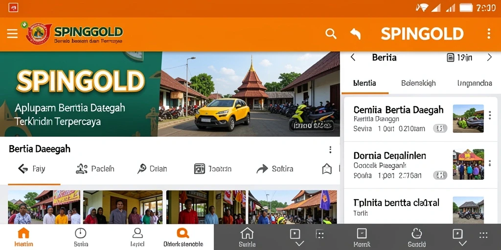 Antarmuka aplikasi SPINGOLD yang menampilkan berita daerah terbaru.